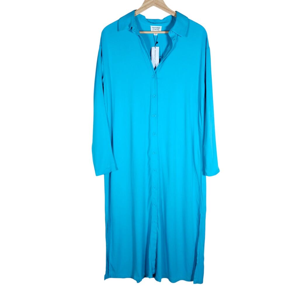 The Drop Victoriouslogan Womens Dress XXS Blue Button Down Midi Shirt Casual Fit